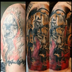 Best cover up ive seen and its on me.#reigninblood #slayer #southofheaventattoostudio #GarethHares 