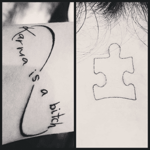 A #Autism tattoo on my neck and #karma on my hand wrist 