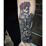 Dead Bride tattoo done by me :) #linework #blackandgrey #skeletontattoo 