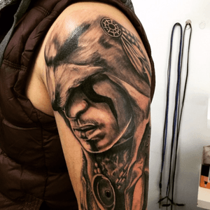 #tattoo #arm#indian#damon#tattoo#studio#sleeve #realistic #blackworktattoo #wolf#face 