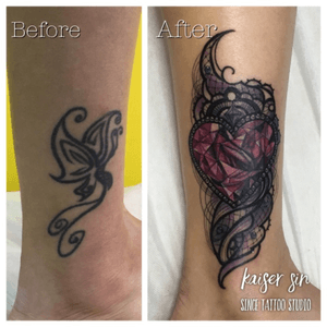 Cover up work crystal with lace#coverup #coveruptattoo #lace #CrystalHeartTattoo #crystal #lacetattoo 