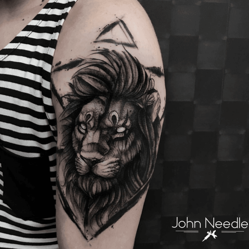 Realistic Black and Grey Lion Tattoo made by John Hudic  Sleeve Tattoo  Lion  tattoo Sleeve tattoos Lion tattoo sleeves