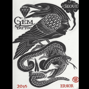 #gemtattoo #Seoul #gemtattoostudio #bird #gem #skull  
