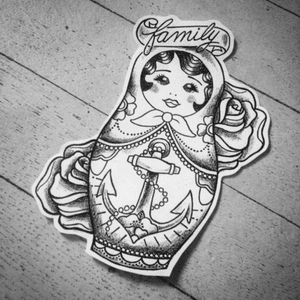 #magandreamtattoo simular to this in full color. Based on a nesting doll that i have that i proposed to my wife with a engagement ring inside.... With scroll work "you taught my heart to love again" 