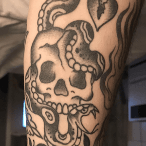 Skull with snake by rawbert81 at Rendition Tattoo
