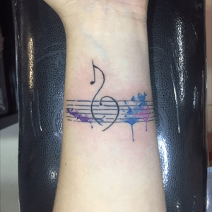 #watercolor #music #pentagram #wristtattoo #color #tattoo #inked 