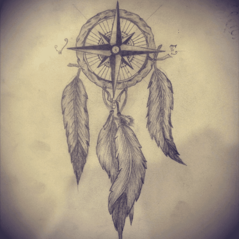 Dream Explore Create With a Compass and Dreamcatcher Tattoo