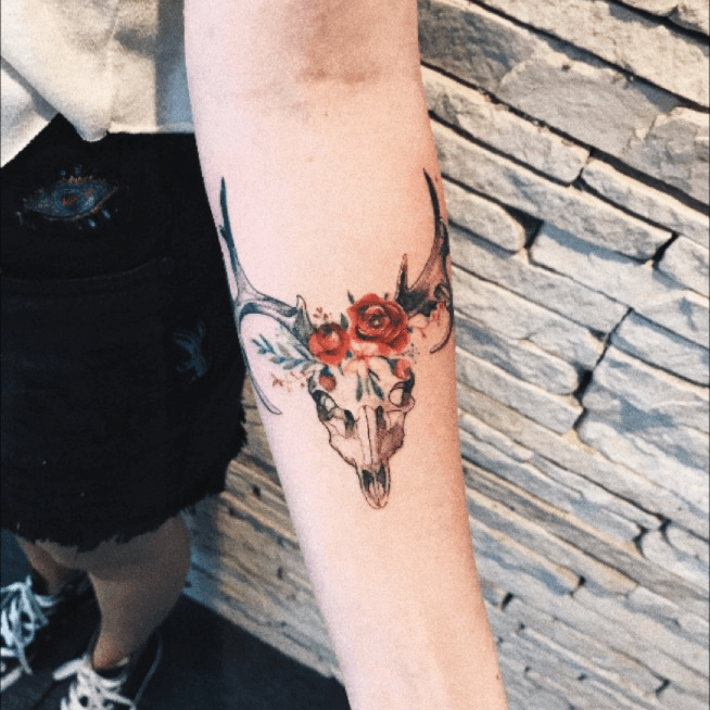 Deer skull with flowers by Mikes Fine Art Tattoo fyp tiktok viralv   TikTok