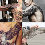 This is my #dreamtattoo... Sort of. Its a combination of the four pictures. I like the placement on the shoulder, mine would be on my right… going onto a sleeve. But the wing has to be a falcon wing, same details. #falconwing #wingtattoo #shouldertat #wingsleeve #dreamtat #mydreamtattoo #amijames #howawesomewoulditbetowinthis 