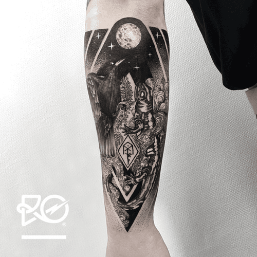 By RO. Robert Pavez • Among Smoke and dark clouds • Studio Nice Tattoo • Stockholm - Sweden 2016 • Please! Don't copy® • #engraving #dotwork #etching #dot #linework #geometric #ro #blackwork #blackworktattoo #blackandgrey #black #tattoo 