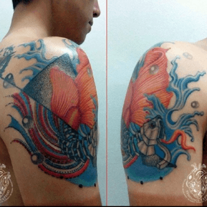#bettafish #fightingfish #betta #geometric #tattoo #color #bkk #thailand #reminiscetattoo 