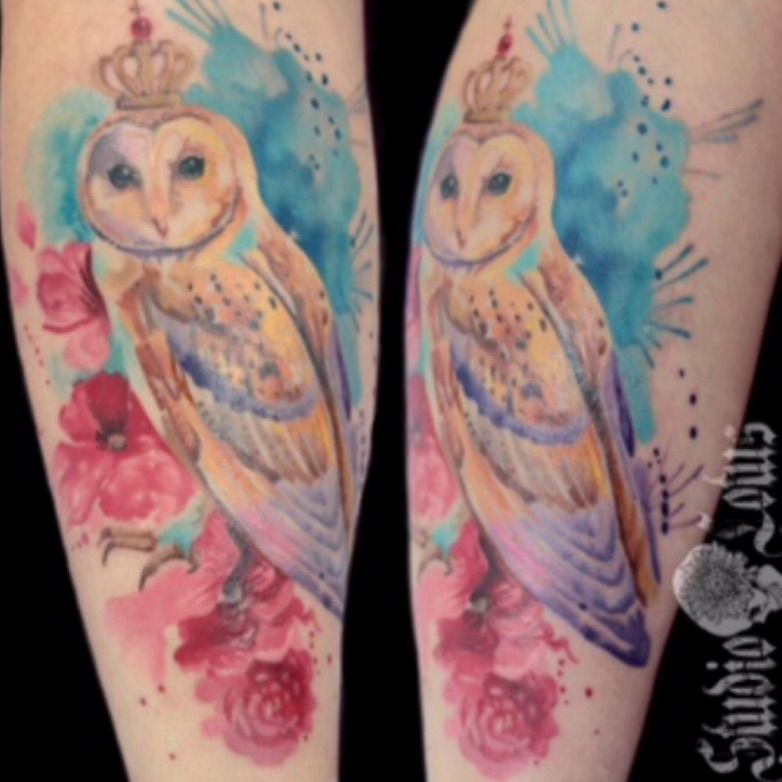 Barn Owl Watercolor Tattoo