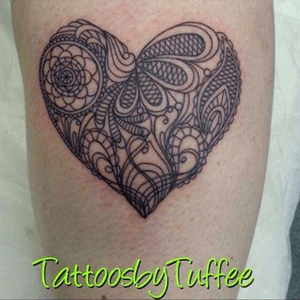 #heart #mandala #tattoosbytuffee #black #calf #mattoostudio @mattoo_studio #warragul #australia #welove 