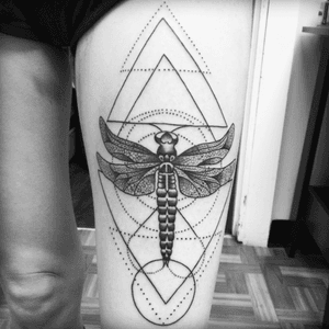 #black#dragonfly#geometric#dots#tattoo 