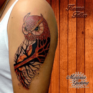 Watercolor owl tattoo #tattoo #marianagroning #karmatattoo #cdmx #MexicoCity #watercolor #watercolortattoo #watercolortattooartist #owl #owltattoo #watercolorowl #original 