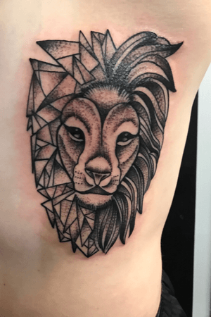 Half geometric lion by Lee Brewster