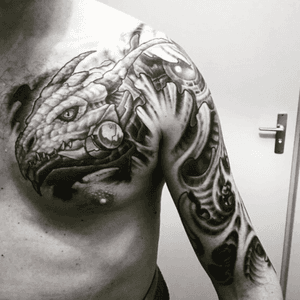 My biomechanical dragon tattoo sleeve. Under construction