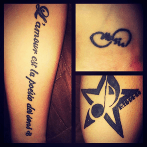 Hands and leg tattoo #tattoo #star #music #love #note 