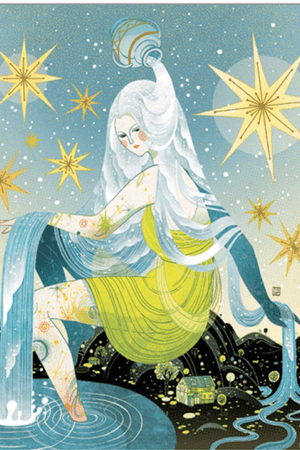 Working on finding the right artist to translate this tarot card art from Victo Ngai... represents The Star and Aquarius