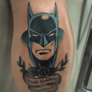 Colour Batman Tattoo from Jake at Immortal Ink, Gold Coast AUS. #batman #immortalink #goldcoast #calf #colour #dc #dccomics 