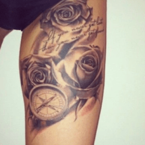 Thigh tattoo... Beautifully done...Love thigh tattoos #thightattoo #timepiece 