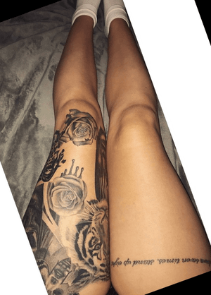 nearly half a leg done🙄---#legtattoo #blackandgreytattoo #thightattoo #quote #quotetattoo #rosetattoo #tigertattoo #kneetattoo #animaltattoo #tiger #rose #realism #wip #workinprogress #legsleeve #legsleeeveinprogress #deathmoth #skulltattoo #skull #deathmothtattoo #girlswithink #cringe #girlswithtattoos #newtattoo #tattoos #tattoo #ink #inkedgirls #snowleopard #snowleopardtattoo