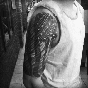 New work today by Cris Gherman in shop #flag #flagtattoo #americanflagtattoo 