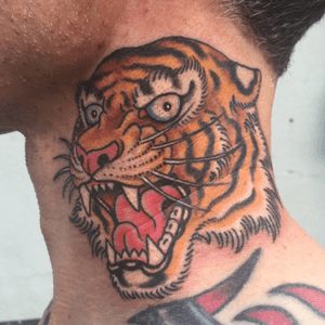 Fun tiger on Dustin, done at Great Wave Tattoo in Austin, TX! 