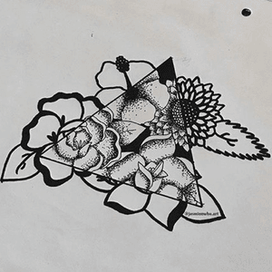 realised i only draw the same 4 flowers🙃#heck #pointillism #flowers #hibiscus #peony #ithink #rose #sunflower #blackink #sharpie #triangle