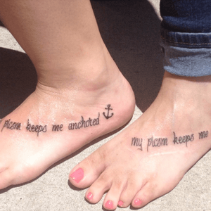 My sister and mine tats. Mine says "my picsm (acronym for partner in crime soul mate) keeps me anchored." Her's says "my picsm keeps me wild." Artist Chance Engle. 