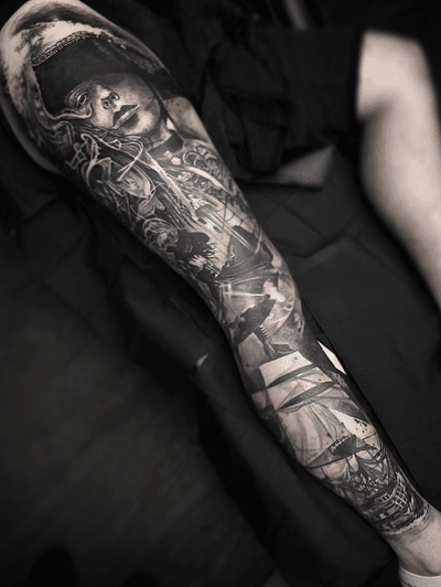 Pirate leg sleeve #tattoo #tattoos #tattooartist #BishopRotary #BishopBrigade #BlackandGreytattoo #QuantumInk #ImmortalAlliance #SullenClothing #SullenArtCollective #Sullen #SullenFamily #TogetherWeRise #ArronRaw #RawTattoo #TattooLand #InkedMag #Inksav#BlackandGraytattoo #tattoodoapp #tattoodo