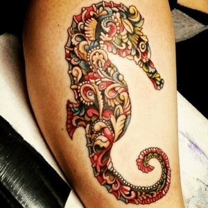 #megandreamtattoo #tattoo done by #Rudy at #CoastalInk #Marina #CA #seahorse #lowerlegtattoo This is my real #megandreamtattoo that i would get if i won!  
