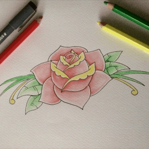 Just for tonight! #traditionalrosetattoo #traditionalrose #tattoo #rose #red #yellow #green #tonigh #beauty