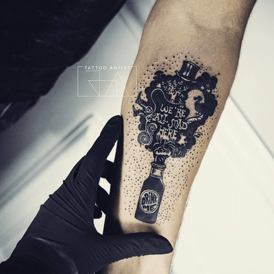 “Oh, you can’t help that”, said the Cat: “we’re all mad here...” #aliceinwonderland #blacktattoo #joaantountattoos #lebanon #lebanesetattooartist #smalldetails