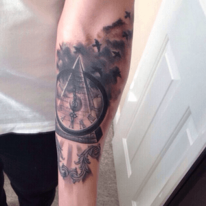 First tattoo - Lucky13 Ipswich - Paul stansby #tattoo #pyramid #clock #illuminati #birds #firsttattoo #lucky13 