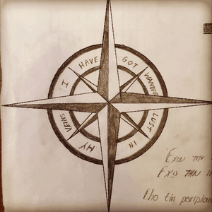 Compass tattoo designed by me. "I have Wanderlust in my veins" as inside quote. #CompassTattoo #Wanderlust thinking of writing the quote in Greek: "Eho tin periplanisi stis fleves mou" 