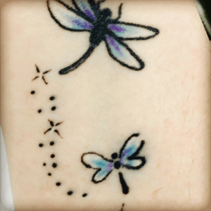 An affinity with dragonflies so i had ine done for me then when i had my little girl i had a smaller one and colour done! In love ❤️❤️ #dreamtattoo #dragonfly #tattooformylittlegirl