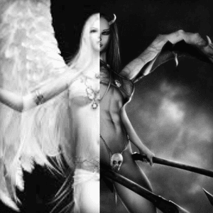 My idea for next tattoo. This is the false dichotomy between good and evil. The truth is that we are all half angel and half devil #megandreamtattoo 