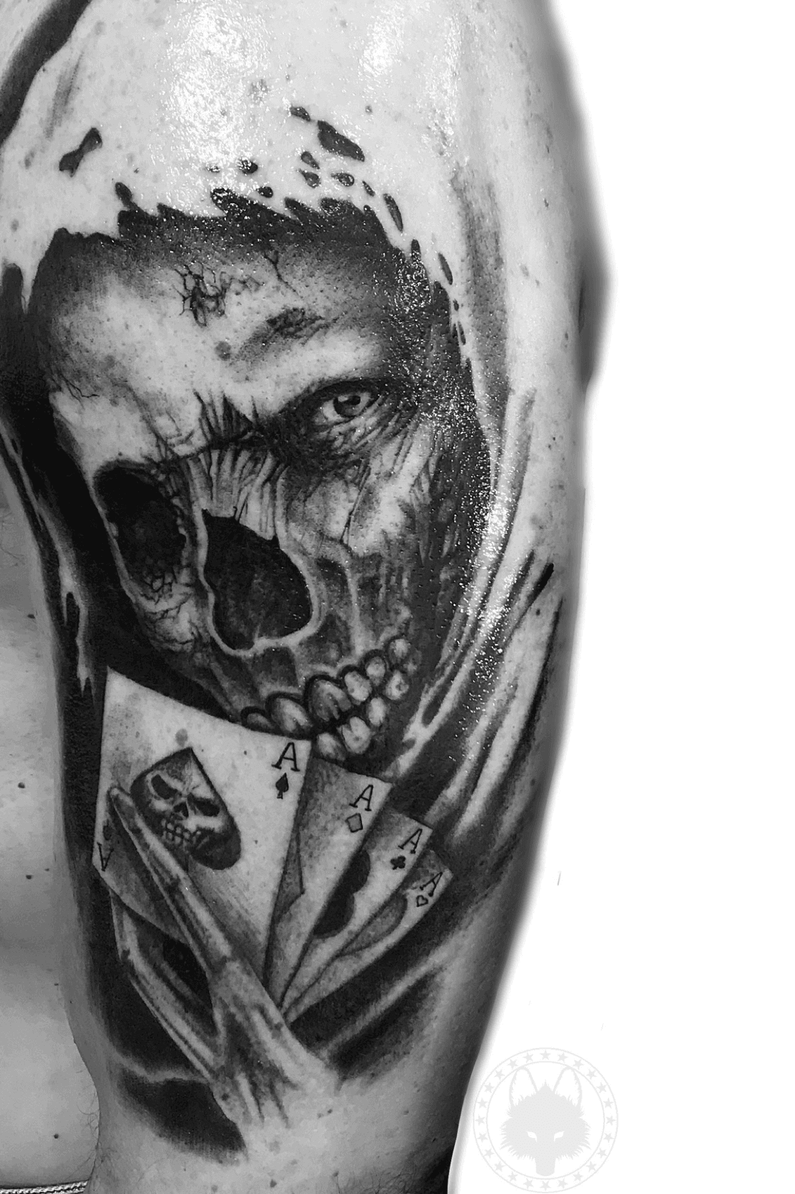 Tattoo uploaded by Darin Lemaigre • Skull and cards gambling tattoo •  Tattoodo