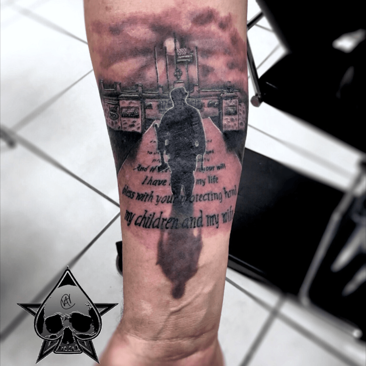 Tattoo uploaded by Angel Caban • Got to tattoo this cool Firefighter Prayer concept on Claytin today, thanks #guardianartgallery @guardianartgallery #fkirons #firefighter #prayer #blackandgrey #ct #tattoo #artist #fun • Tattoodo