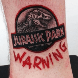 Jurassic Park 'Warning' sign tattoo #Dinosaur 