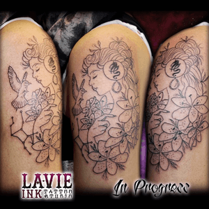 Linework #linework #lines #tattoo tattooer #tattoolife #woman #bird #flower 