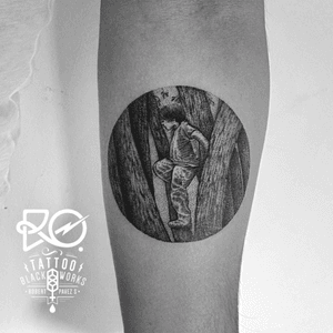 By RO. Robert Pavez • The child among the trees • #engraving #dotwork #etching #dot #linework #geometric #ro #blackwork #blackworktattoo #blackandgrey #black #tattoo 