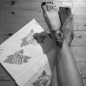 Nice having your own sketch on your body 🌹 #rose #tattoo #my #sketch #blackandgrey #still #learning 