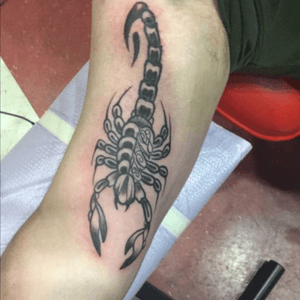 My first tattoo. Got a scorpion with my initials in the body. 