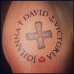 The fourth tattoo that I have done - but the first time with letters, lines ... and red color! The cross in the middle is an old one and not my work - but I did give it a few dots to freshen it up a bit! :) #letters #FaithHopeLove #monoink