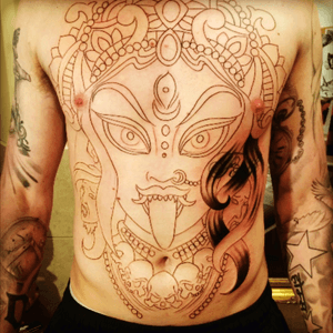First session on my Kali by Craig Measures #Kali #tattoodo #discover #art #religion #blackandgrey #blackandgreytattoo 