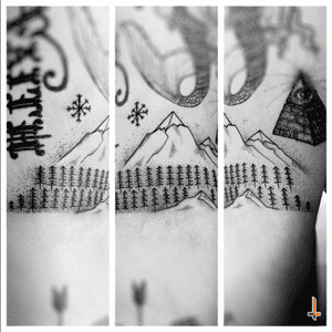 Nº244 #tattoo #tatuaje #ink #inked #landscape #landscapetattoo #mountain #mountaintattoo #forest #foresttattoo #snowflake #handdrawn #freehand #sharpie #bylazlodasilva