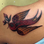 #bird #swollow #flower #buds #leaves #foliage awesome deep #red - #color - #tattooartist #MinnieTattoos @minnie_tattoos