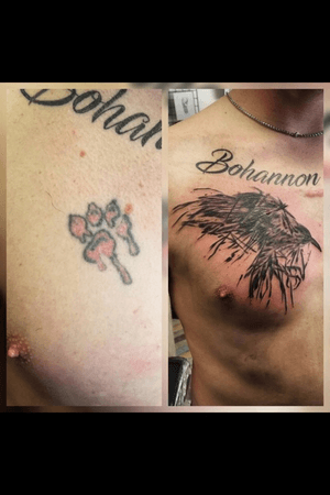 Crow cover up done by Shamless Tattoo in Iowa